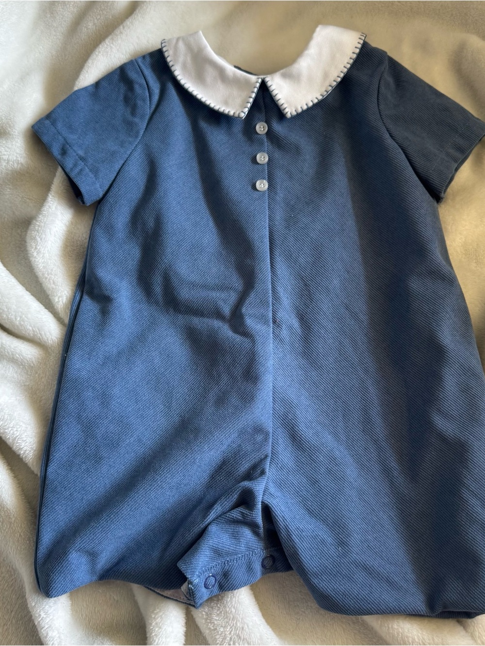 Edgehill Collection Blue Baby One-Piece with White Peter Pan Collar